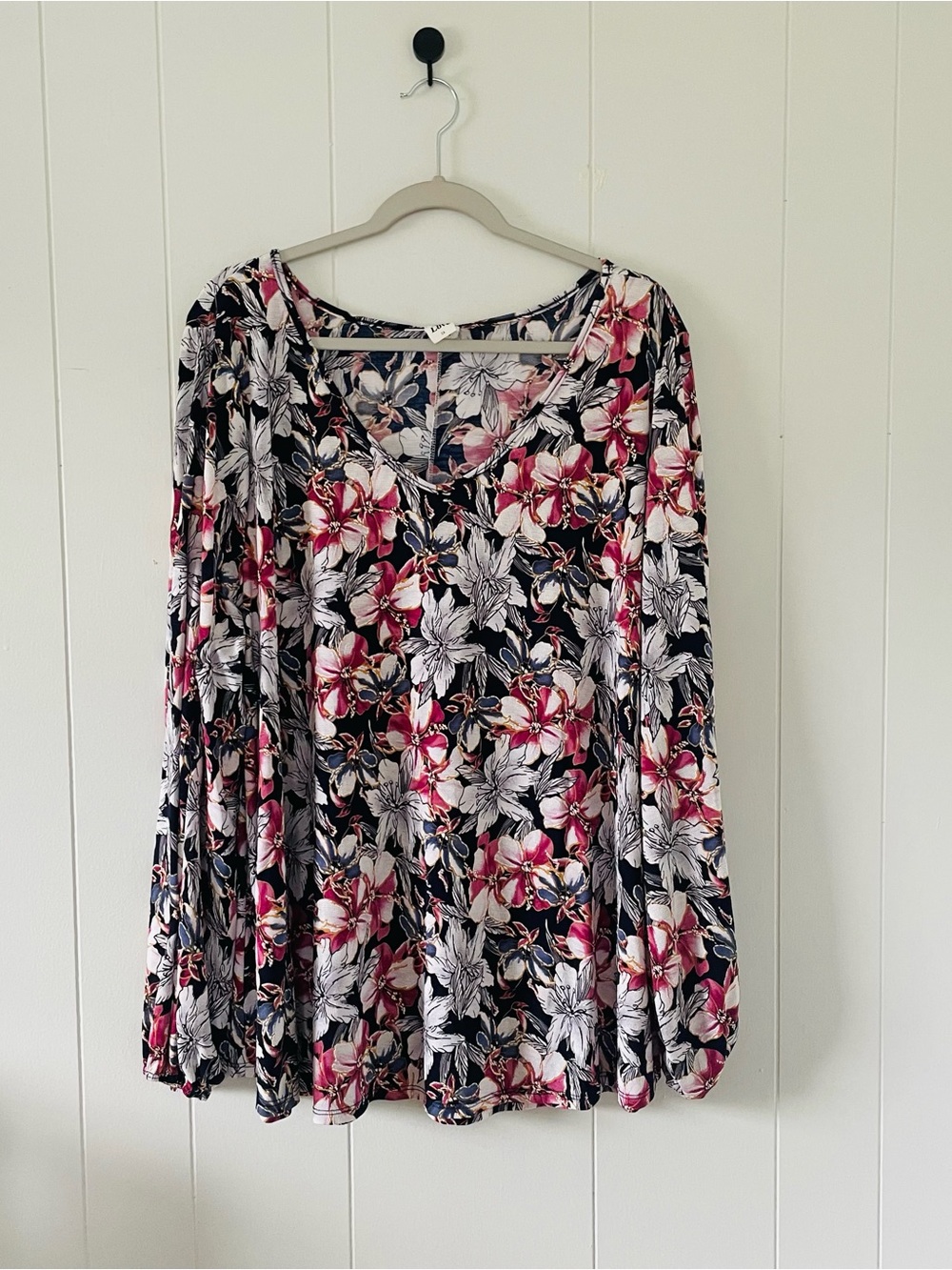Sew In Love Floral V-Neck Long Sleeve Top in Black, White, Pink
